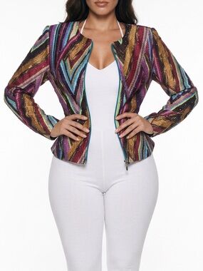 Joseph Ribkoff metallic chevron sequined VINTAGE blazer jacket sz 8